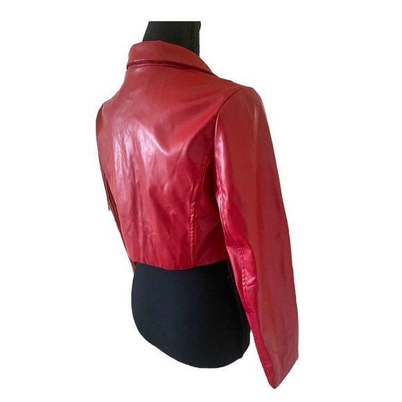 Cropped Red Faux Leather Red Women's Jacket Size Small 1 Button Lightweight NWT - Picture 6 of 9
